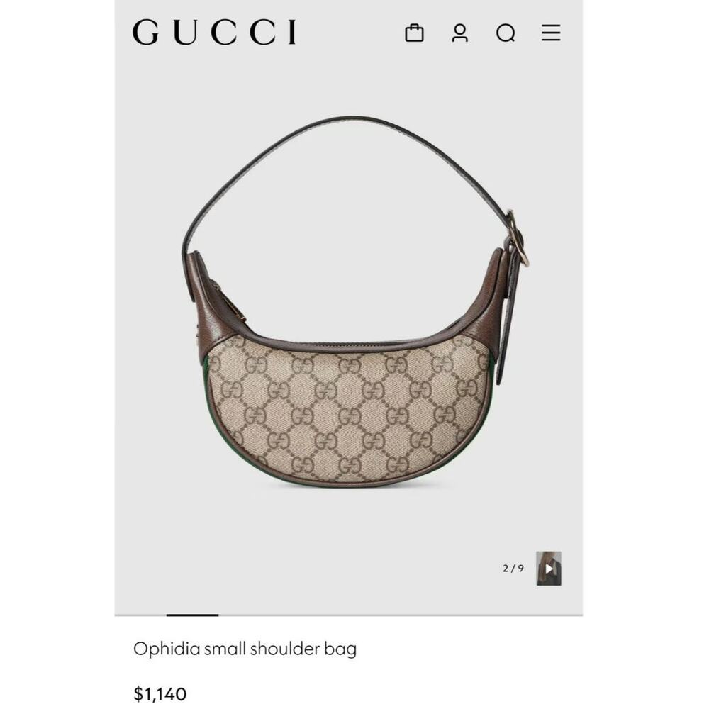 Gucci Ophidia Mini Bag Signature Beige GG Canvas Brown Leather Green & Red Web - Picture 11 of 11